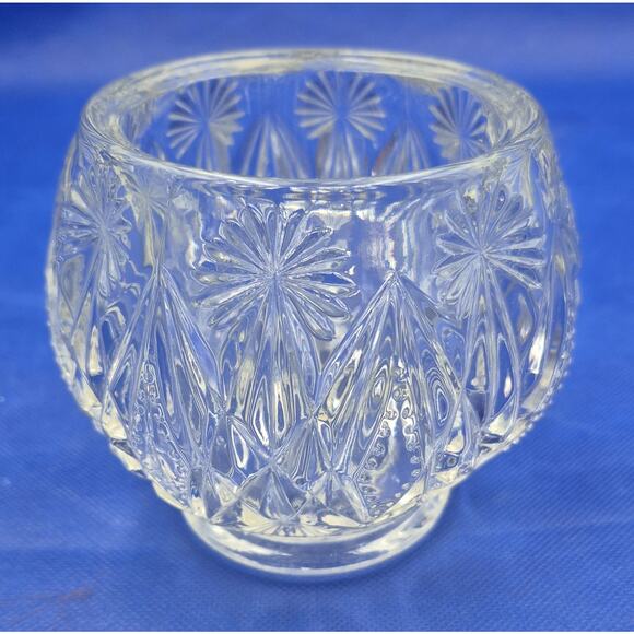 Vtg Diamond Cut Starburst Lead Crystal Bowl Vase Candle Holder Round 4x4.5" AVON - Picture 1 of 10